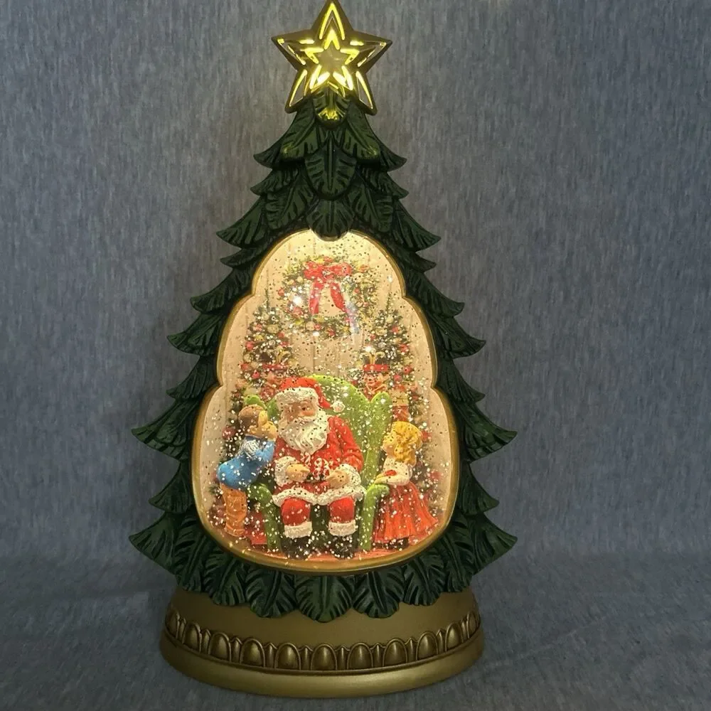 Holiday Traditions Illuminated Glitter Tree Santa Snow Globe Christmas-Works! - Picture 11 of 16